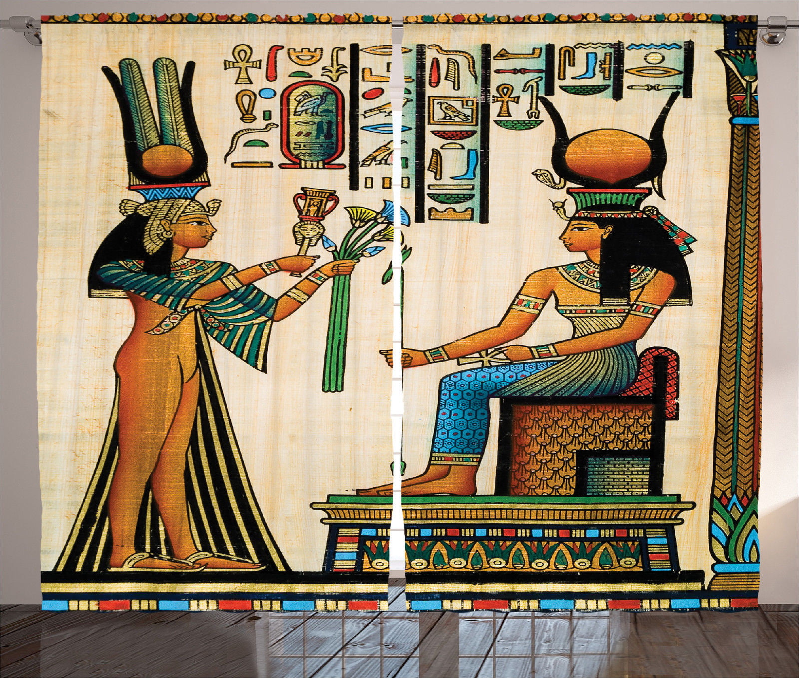 Old Egyptian Papyrus Queen Nefertari Empire Artwork Print Curtain 2 Panels Set 