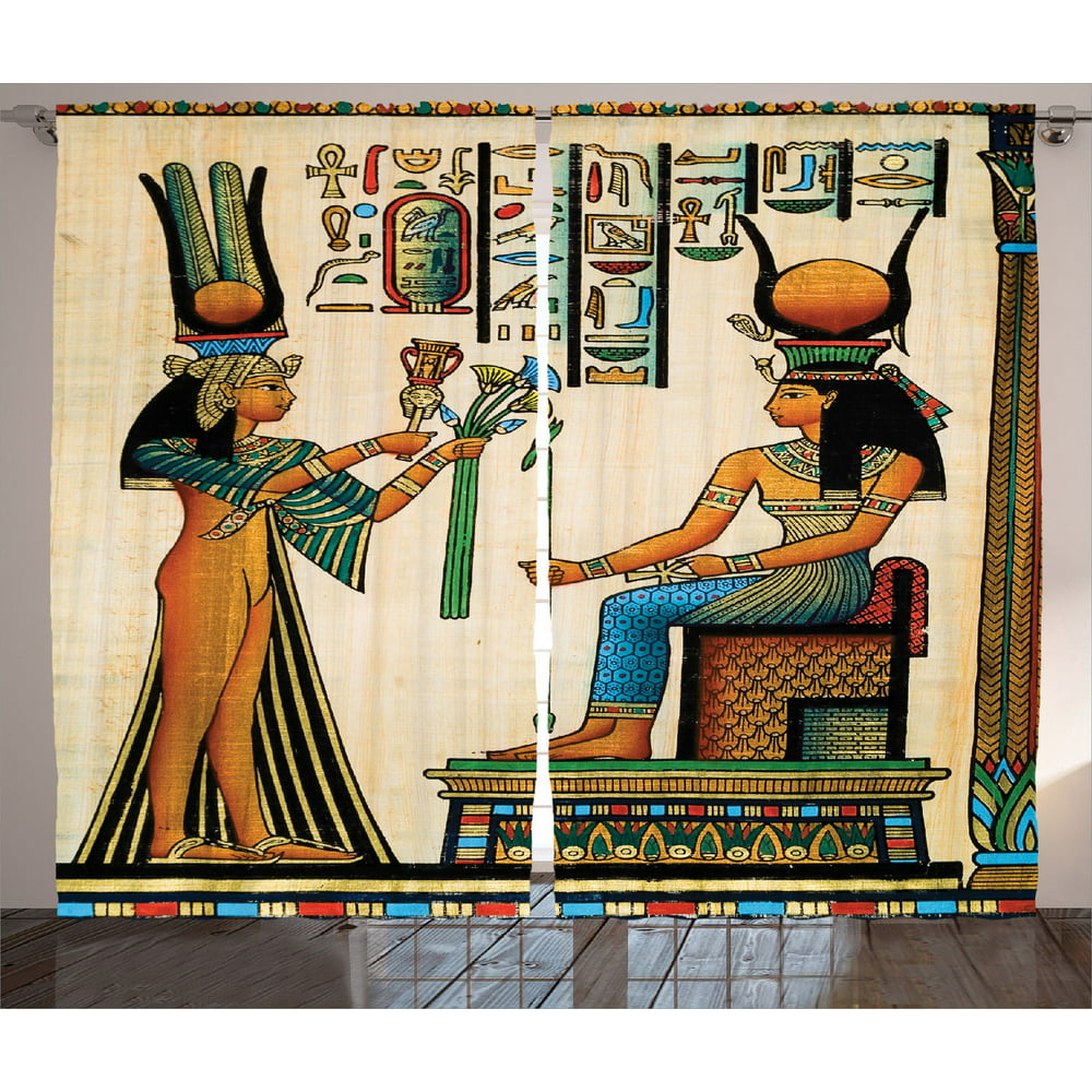 Egyptian Decor Curtains 2 Panels Set Old Egyptian Papyrus