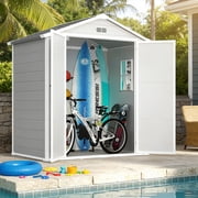 6×4.4ft Storage Shed, Enyopro Resin Sheds with Floor, All-Weather Large Tool Plastic shed with Double Lockable Door, Bike Storage Resin Shed with Window for Garden, Lawn, Patio