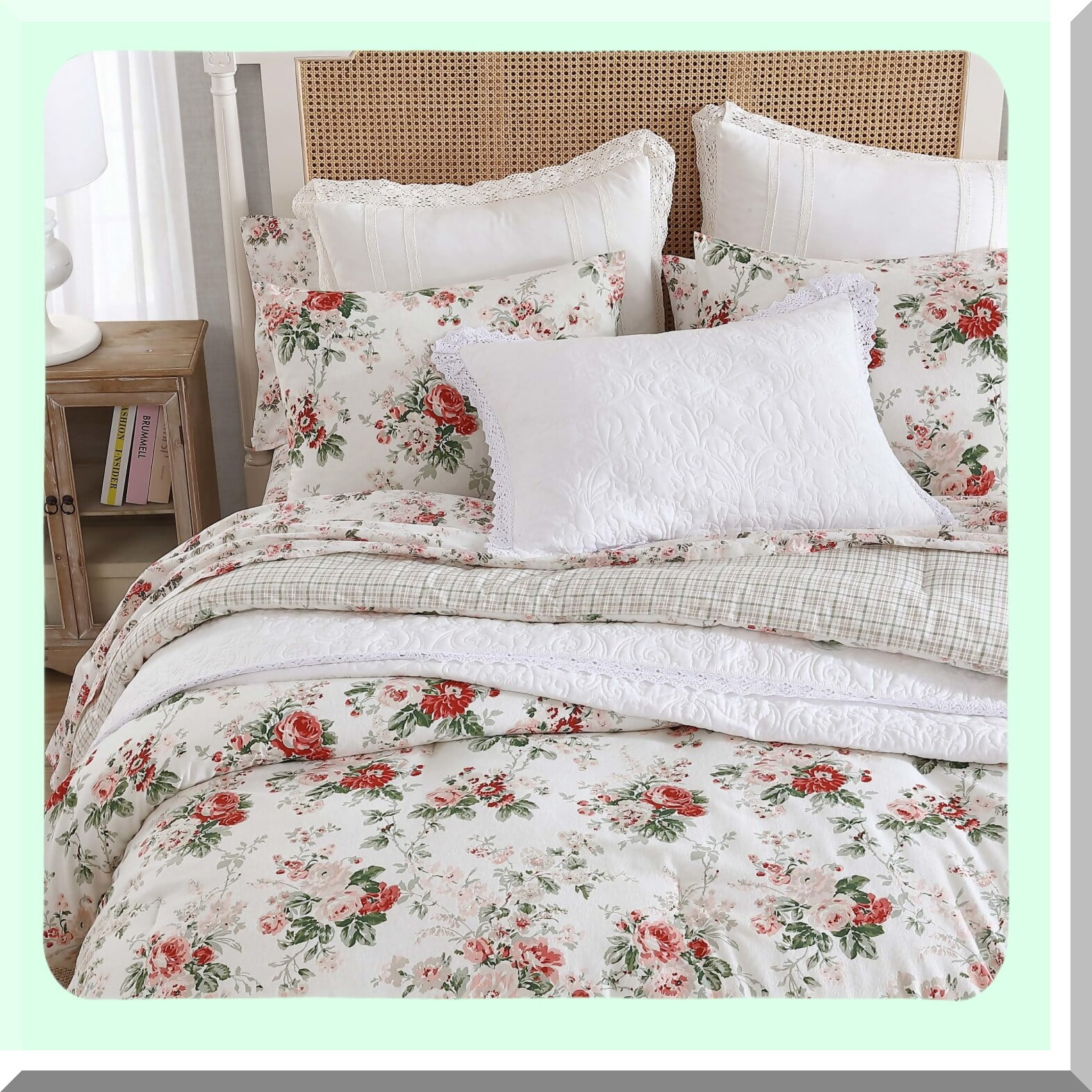 Ashfield Red CozyFluff Reversible Cotton Flannel Comforter Set Luxuriously Soft Bedding with Matching Shams Warm Home Decor