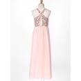 thumbnail image 4 of iEFiEL Girls Wedding Bridesmaid Dress Sparkle Sequins Chiffon Dress Cut-Out Floor Length Party Gown A Pink 6, 4 of 7