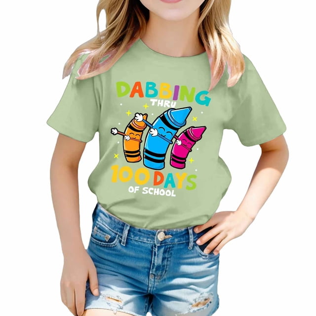 Icvfdpl T-Shirts pour Adolescentes, Imprimé Col Rond Manches Courtes T-Shirt Garçons Doux pour la Peau Vacances 3-4 Ans