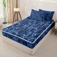 thumbnail image 2 of Manfei Halloween Ghost Zipper Queen Comforter Set with Fitted Sheet and 2 Pillowcases, Gothic Floral Damask Zipper Bedding Set, Navy Blue,Navy Blue Reversible,4-Piece, 2 of 6