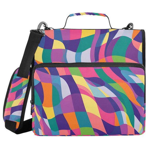 FORMRS Zipper Binder with Shoulder Strap 2-inch Ring 500 Sheet Capacity File Bag, Colorful Wavy Pattern