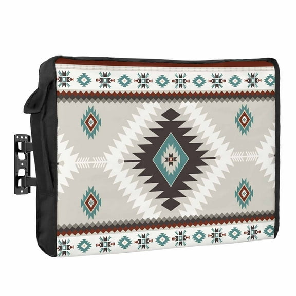 Outdoor TV Cover 80 to 85 Inches, Aztec Southwestern Ethnic Tribal Style Geometric Teal Grey Waterproof TV Cover with Remote Control Pocket, Flat Screen TV Cover Protector for Outside TV