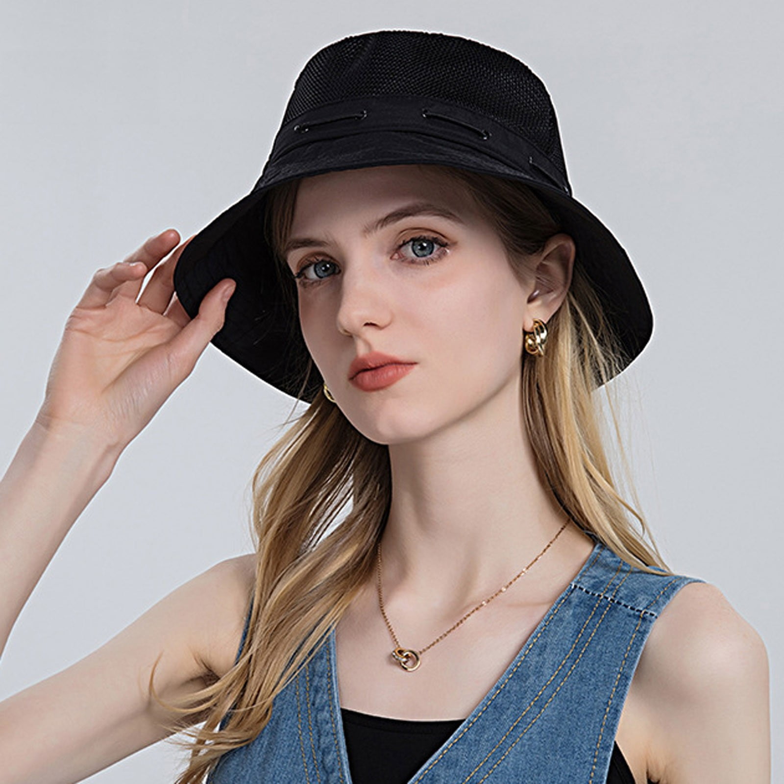 Under $10 Bucket Hats Black Women Sun Hat Wide Brim Protection