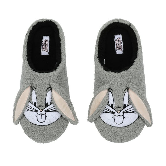 Looney Tunes Bugs Bunny Face Adult Gray Scuff Slippers-L