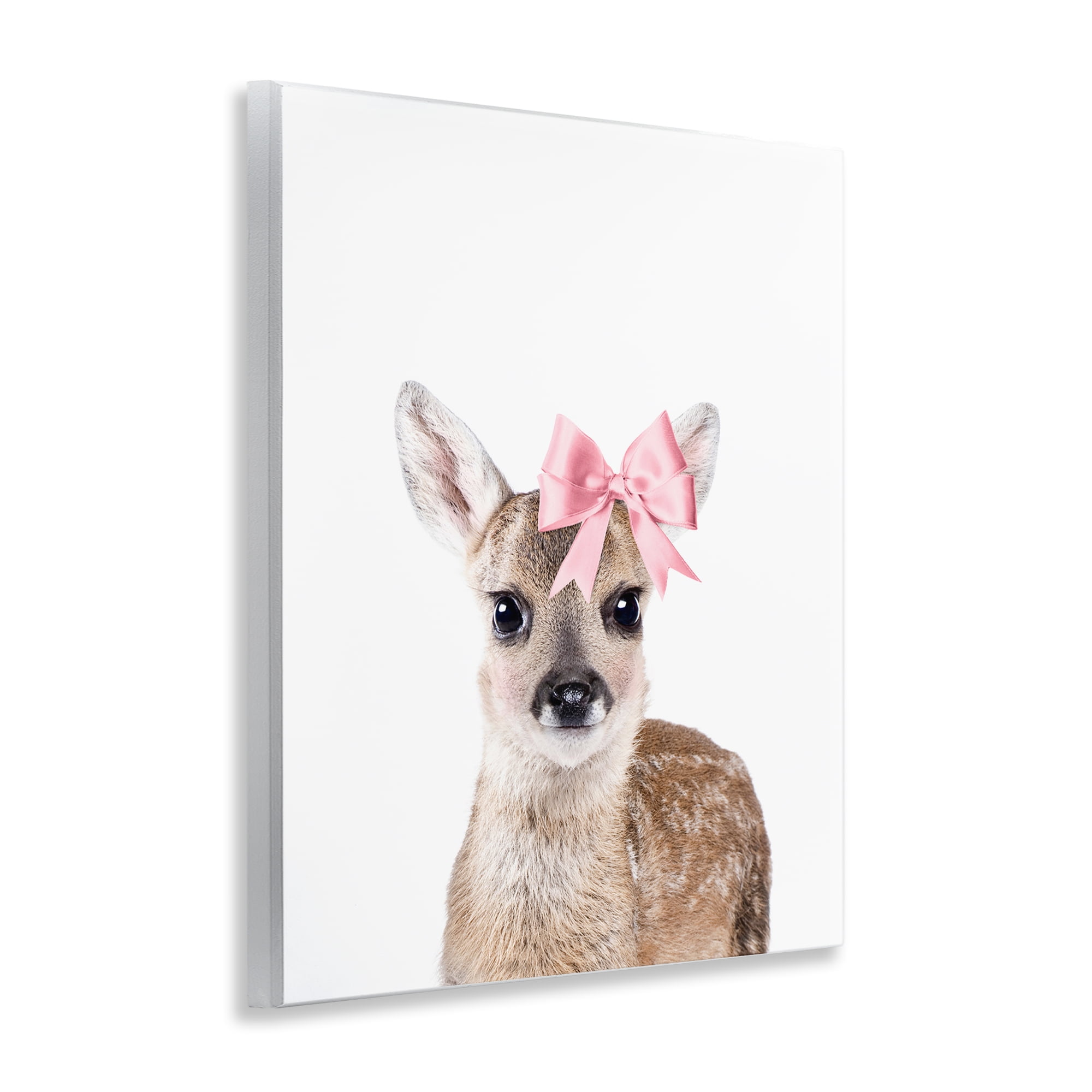 Stupell Industries Fawn with Pink Bow Animals Painting Unframed Art Print Wall Art, 11 x 14