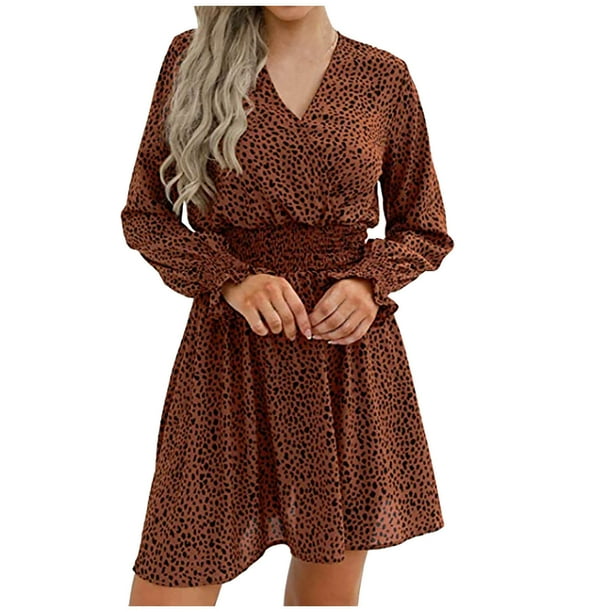 Vestido de mujer con estampado de cuello en V de primavera casual de moda para mujer Fridja yut5535