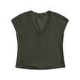 thumbnail image 4 of Craaazy Womens Spring And Summer Lace Trim Linen Top V-Neck Cap Sleeve Casual Blouse for Daily Wear Gifts, 4 of 8