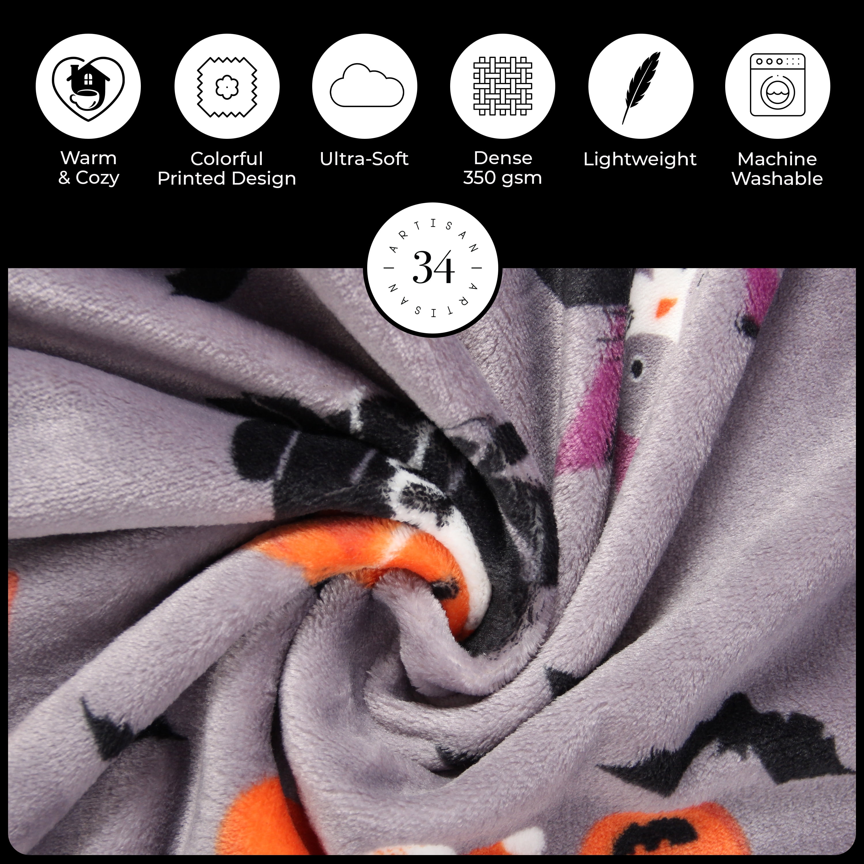 Artisan 34 Oversized Plush Throw Blanket- Bed & Couch Fuzzy and Fluffy Super Soft Colorful Dogs and Cats, Warm & Lightweight Decorative Blanket- 50x70”, Pets
