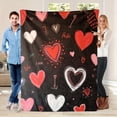 thumbnail image 3 of 1pc Vintage Style Valentine'S Day Heart Print Flannel Throw Blanket | Soft, Cozy, and Warm for Sofa, Bed, Office, Car, and Outdoor Use - All-Season Polyester Digital Print Cover, 250-300gsm, 3 of 6