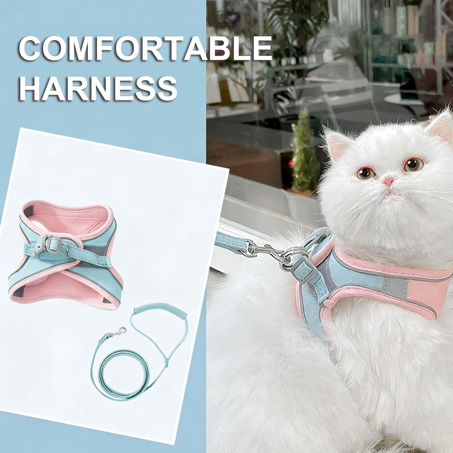 Escape-Proof Vest Style Cat Harness and Leash, Adjustable Step-in Cat Harness for Walking, Easy Wear Outdoor Harness for Small Medium Cats