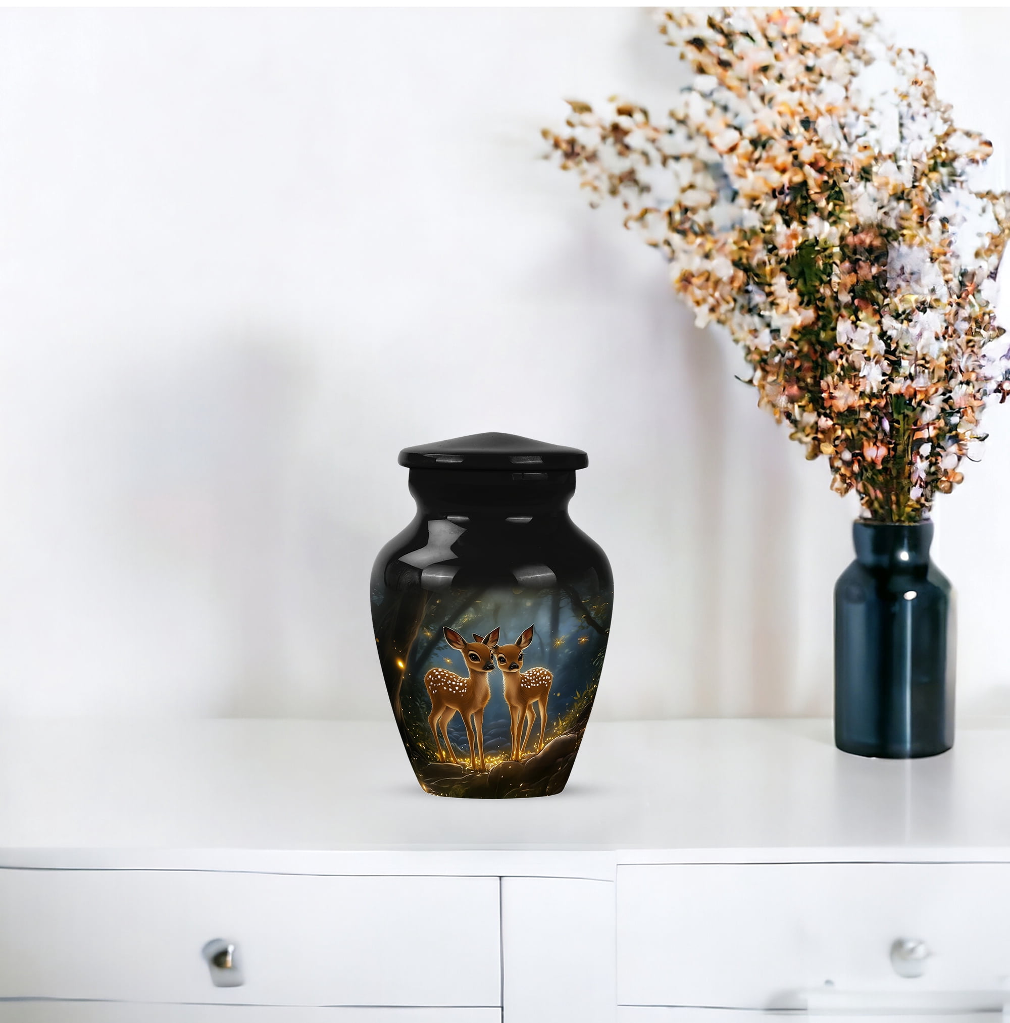 MUKTIVE Deer Cremation Urns for Adult Ashes Women - Black Keepsake Funeral Urns for Human Ashes Adult Man - Mini Decorative Cremation Urn for Mom & Dad - Burial Urn - 3 Inch