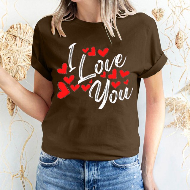 Pisexur Valentines Day T-shirt Top T-shirt à Manches Courtes Imprimé Amour de la Saint-Valentin pour Femmes, Col Rond