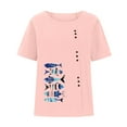 thumbnail image 4 of LEBONYARD Clearance Clothes under $5.00,Women Casual Cotton and Linen Top Ocean Fish Printed Short Sleeve Button Tunic T-shirt Blouse Tops Pink XXXL, 4 of 4