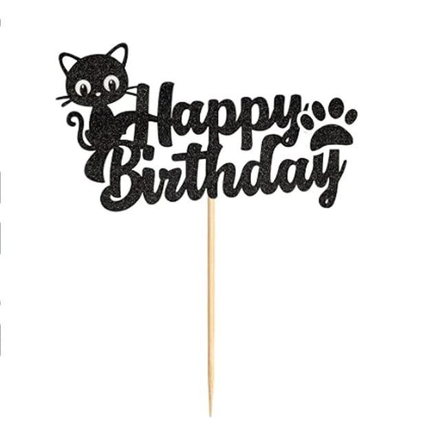 Advancent Topper de pastel de gato de feliz cumpleaños para decoración de fiesta fabulosa, adorno de pastel de cumpleaños, pastel de feliz Kits de decoración para fiestas Negro, 1 unidad 5.9 pulgadas