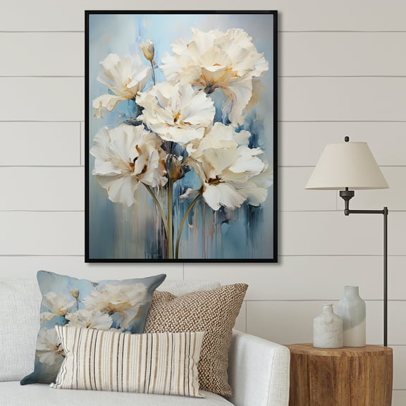 Designart "Simplistic Carnation Cluster" Carnations Floater Framed Wall Art Living Room