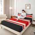 thumbnail image 4 of jejeloiu Modern Abstract Geometric Twin Sheet Sets,Retro Stripe Print Twin Fitted Sheet,Red Beige Black Flat Sheet For Men Women,Ultra Soft Home Decor,3-Piece, 4 of 7