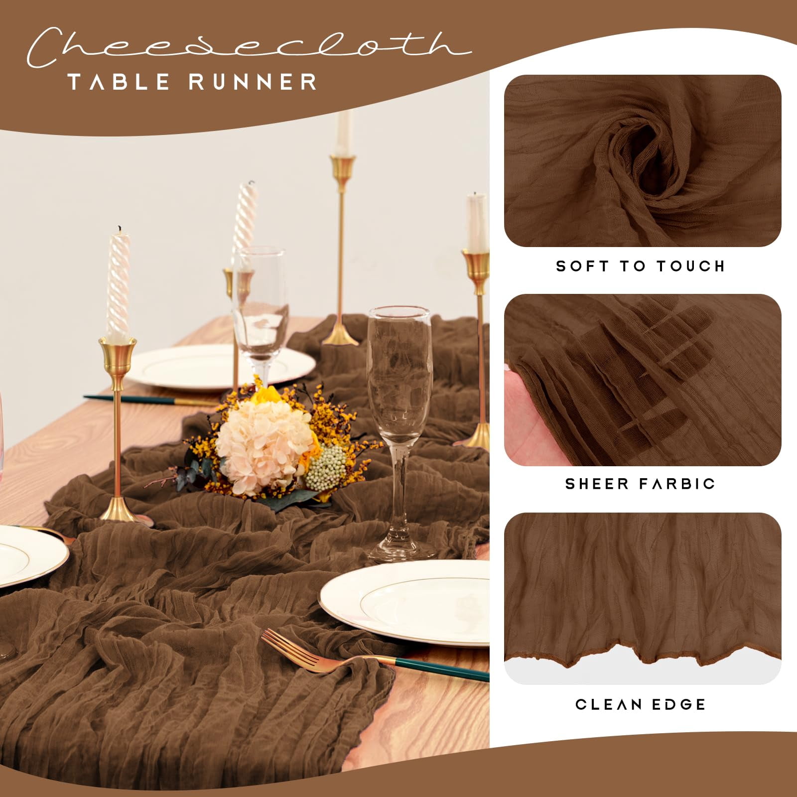 12 Pack 35 x 120 inch Long Boho Cheese Cloth Gauze Table Runners Semi Sheer Table Runner for Wedding Decor