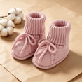 thumbnail image 5 of Xfvqtps Baby Booties Knitted Crochet Solid Color Lace up Bow Mid Tube Non Slip Soft Comfortable Warm Winter House Shoes Prewalker Hot Pink, 5 of 8