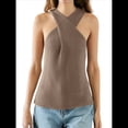 thumbnail image 3 of Blusa Informal de Verano para Mujer, de Punto, Sin Mangas, con Cuello Halter Cruzado y Color Liso. Caqui M, 3 of 5