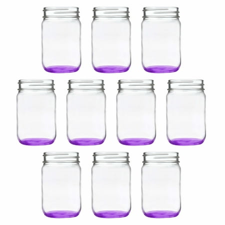 Decorating Mason Jars 12 oz. Set of 10, Bulk Pack - Glass Jars for Overnight Oats, Candies, Fruits, Pickles, Spices, Beverages - Purple