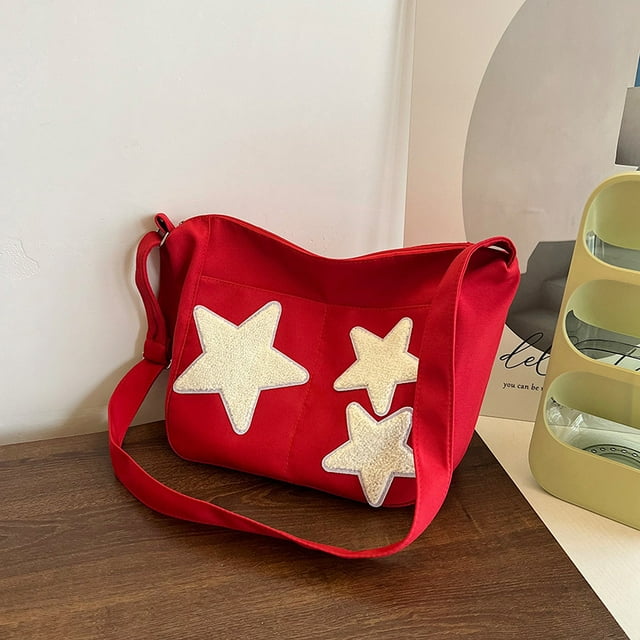 Bolso bandolera de lona de gran capacidad, moderno bolso de hombro con estrella pentagonal, moderno bolso de tela