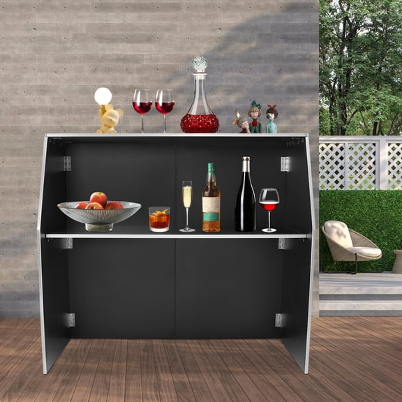 YIYIBYUS Portable Foldable Bar Freestanding Event Bar Bar Cabinet Black and White 47.75*19.5*42.75in