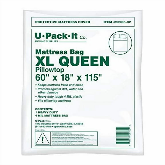 U Pack It Plastics Mattress Bag 4 Mil for Moving and Storage (Queen XL)