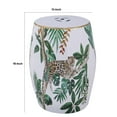 thumbnail image 5 of 18 Inch Ceramic Accent Table, Drum Shape, Tropical Print, White, Green- Saltoro Sherpi, 5 of 5