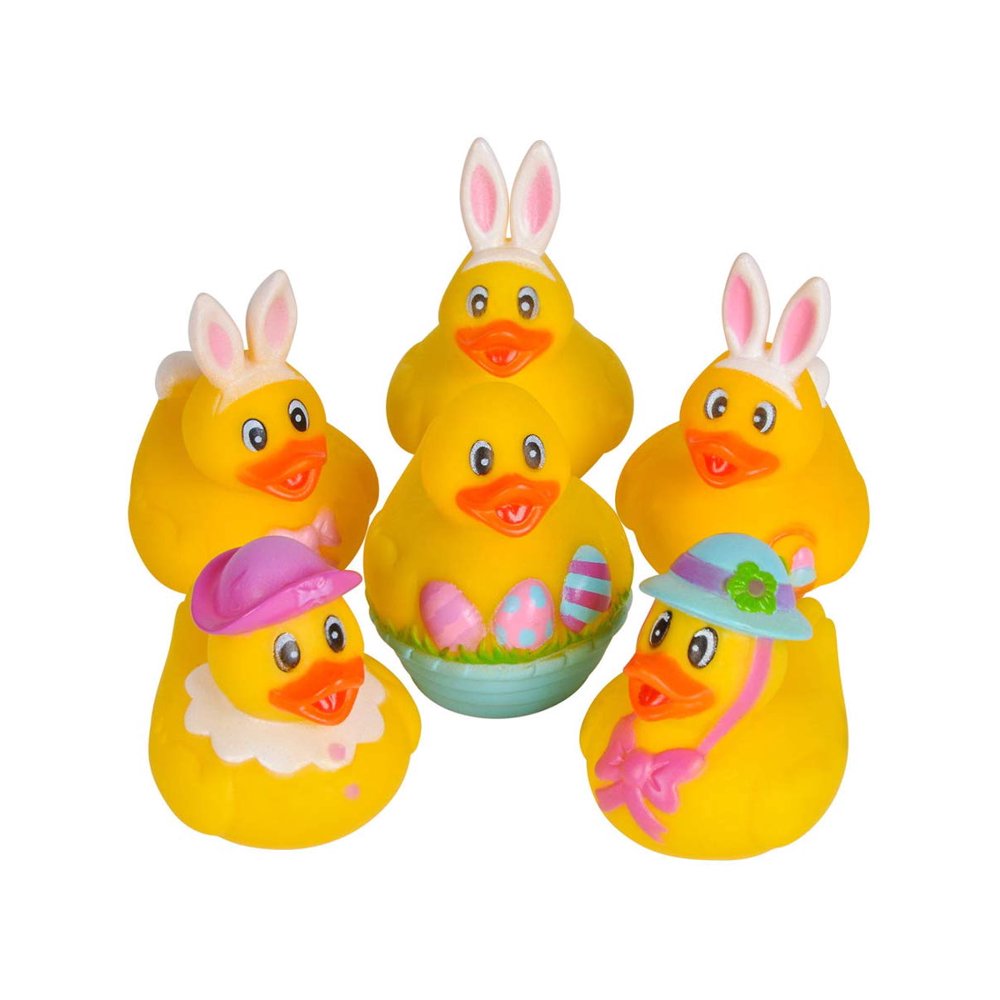 PMU Easter Duckies 2 Inch Rubber Ducks Assortment Pkg/6, Perfect for Easter Egg Hunt, Easter