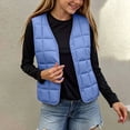 thumbnail image 2 of ZACPNCV Kids Puffer Vest V Neck Button Front Sleeveless Quilted Padded Jackets Boys Girls Fall Winter Lightweight Warm Waistcoat,Blue, 2 of 6