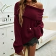 thumbnail image 2 of Duoif Fall Sweaters Women's Off-Shoulder Sweater - Autumn Winter Solid Color Sweaters for Women Wine L, 2 of 7