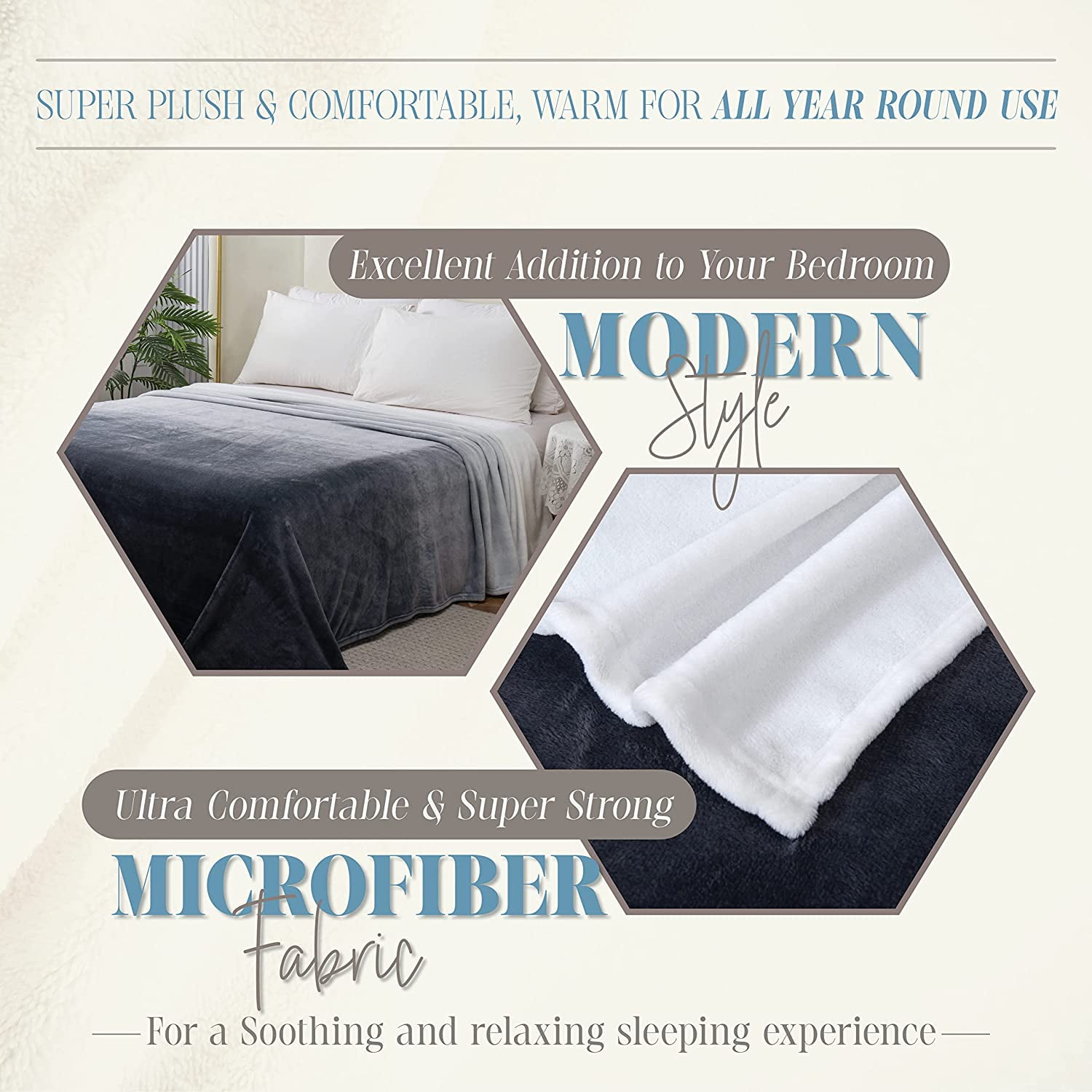 Ombre Print All Season Fleece Blanket - Anti-Static - Plush, Soft and Cozy, Full/Queen, Gray