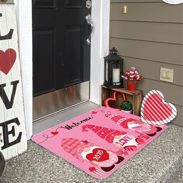 Felpudo de San Valentín | Felpudo antideslizante con diseño de gnomo y corazón para puerta de entrada | Alfombra de entrada para interior y exterior | 40 x 60 cm