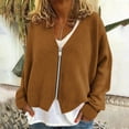 thumbnail image 2 of JGGSPWM Womens V Neck Cardigan Zipper Jacket Lightweight Comfort Long Sleeve Knit Open Front Tops Trendy Winter Casual Outfits Brown XL, 2 of 5