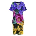 thumbnail image 3 of Vestido Floral espectacular: azul ciruela y dorado vestido holgado con bolsillo Jardín Botánico Olbrich espectáculo de flores de primavera Madison WI, 3 of 6