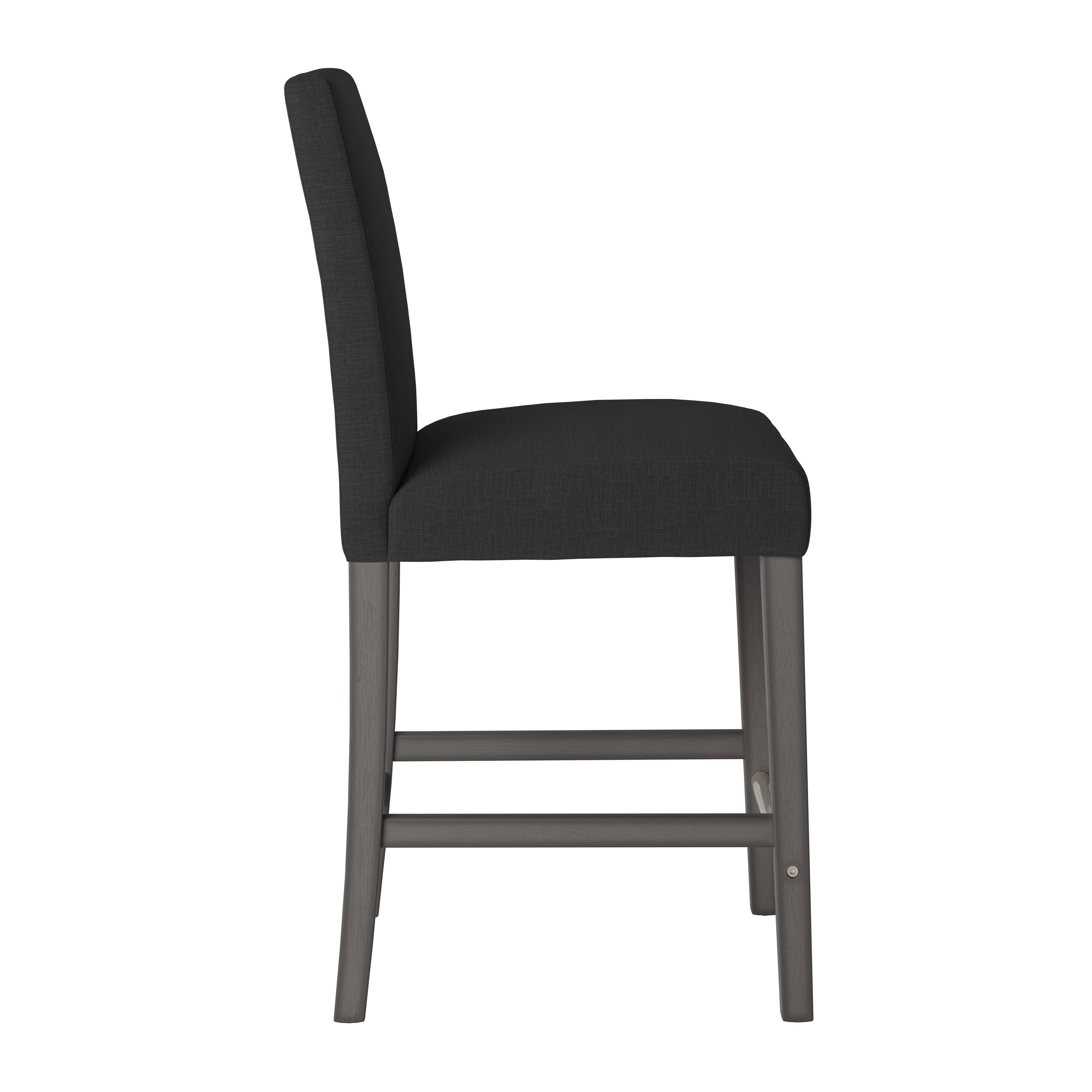 Tabouret de bar d'intérieur CorLiving Laura, revêtu de tissu, hauteur comptoir, pieds en bois et repose-pieds en métal, gris foncé (vendu à l'unité)