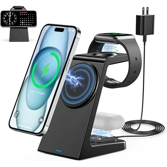 3 in 1 Magnetic Wireless Charging Station Apple 20W Mag-Safe Charger Stand Magnetic Wireless Charger for iPhone 16 15 14 13 12 Pro/Pro Max/Plus/Mini AirPods 2/3/Pro iWatch Ultra/8/7/SE/6/5/4/3/2