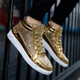 thumbnail image 2 of Men's Sneakers Fashion Bright Leather Sequin Thick Sole High Top Casual Comfortable Shoes for Everyday Wear, 2 of 9
