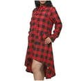 thumbnail image 4 of Women's Vintage Plaid Shirt Dress Long Sleeve Button Up Lapel V Neck High Low Hem Trendy Oversized Casual Dresses Red,L, 4 of 6