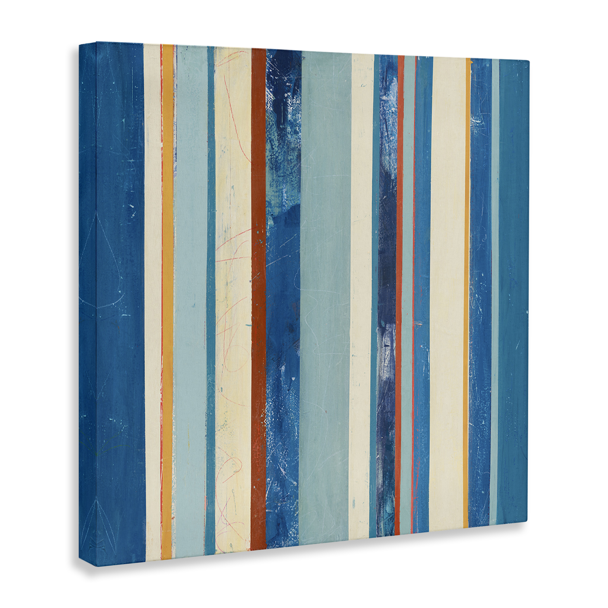 Stupell Industries Distressed Blue Stripes Abstract Painting Gallery Wrapped Canvas Art Print Wall Art, 30 x 30