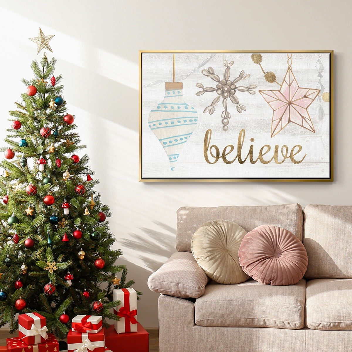 Elegant Ornaments Collection A - Framed Gallery Wrapped Holiday Canvas - 17 x 25 - Gold Frame