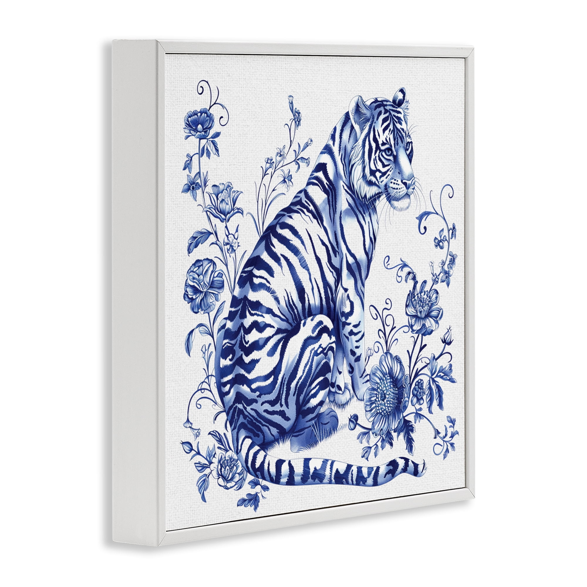 Traditional Ornate Floral Tiger White Framed Giclee Art, design by Lettered and Lined
