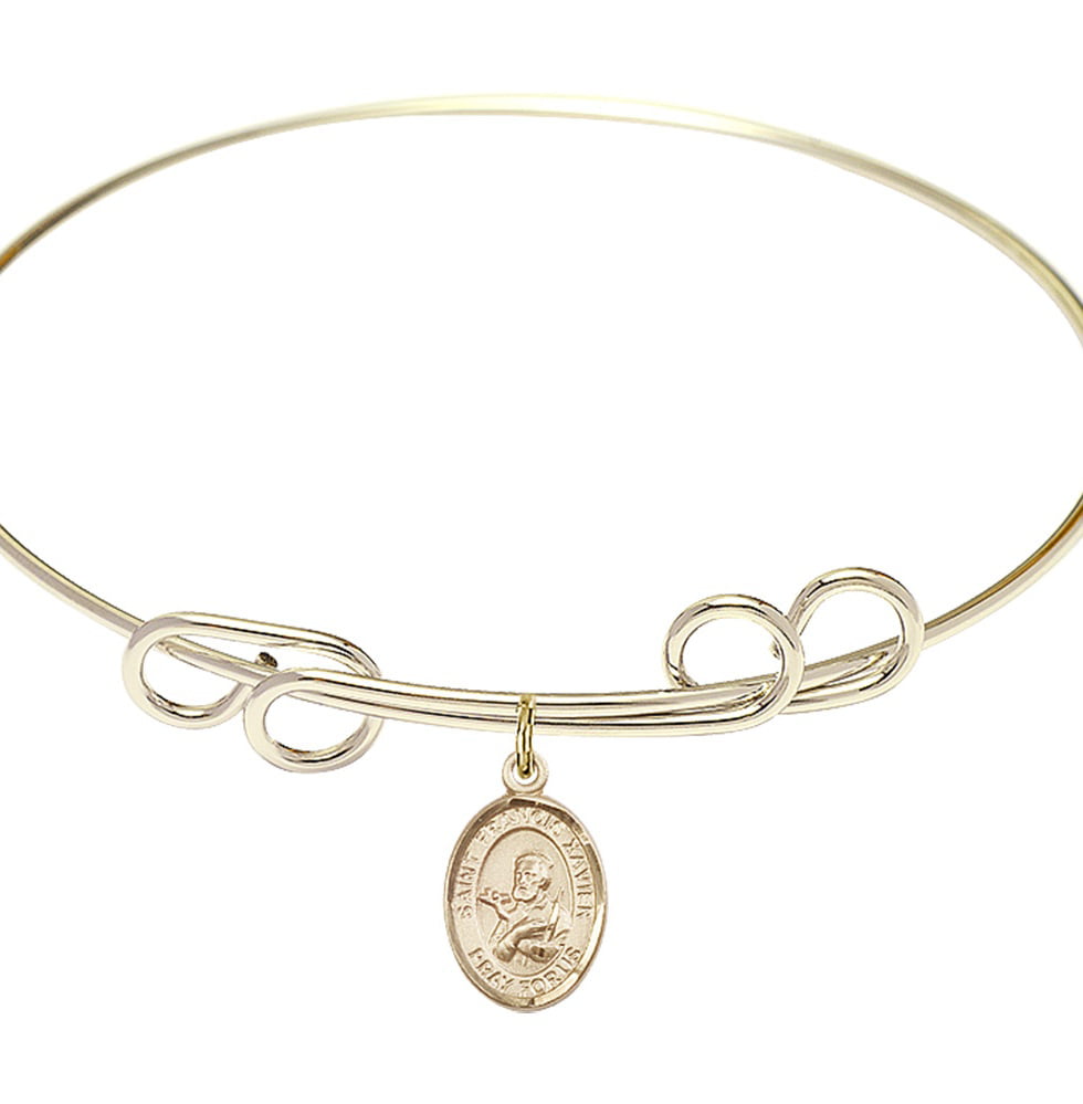 St Francis Xavier Charm On A 8 1/2 Inch Round Double Loop Bangle Bracelet
