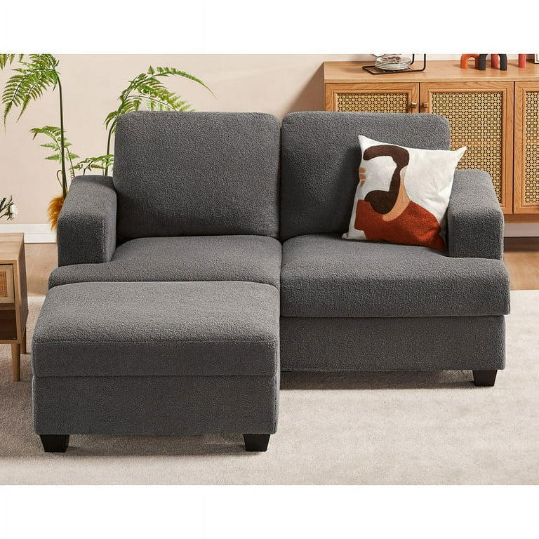 Merluxy Sofa Modern Couch with Storage Ottoman 64 inch Loveseat for Living Room Boucl Grey Size 3 Seats Gray