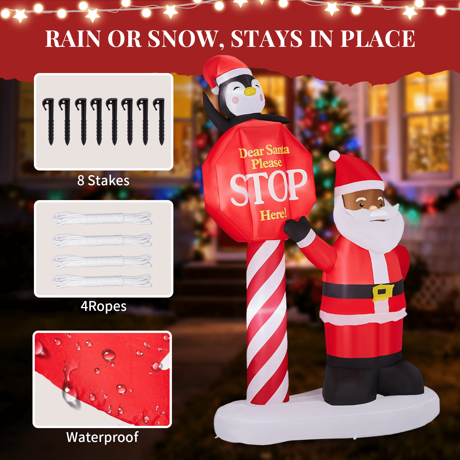 Astoutdoor Christmas Inflatable Decoration, Black Santa & Road Sign, 59.1 x 29.5 x 96.5 in, Built-in LED Lights, Blow Up Yard Decor