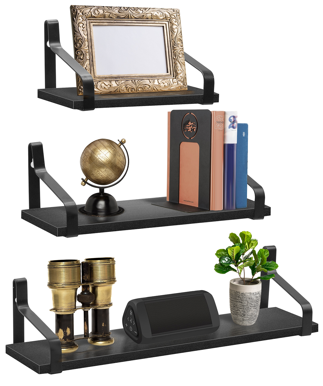Wall Mount Floating Shelves Set of 3 Black