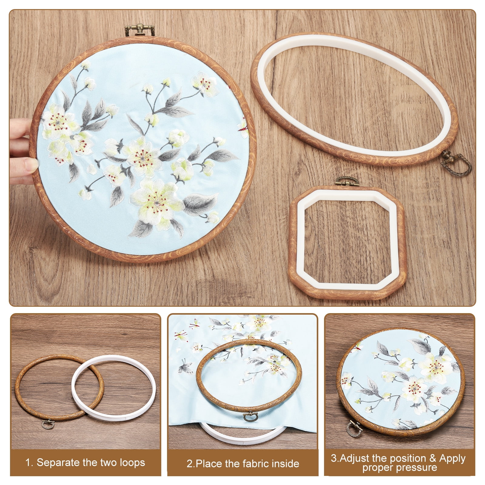 Uxcell 10 Pieces 6.3"x4.7" Embroidery Hoops Frame Imitated Wood Oval Cross Stitch Hoop Ring for Embroidery Art Craft Handy Sewing Decoration